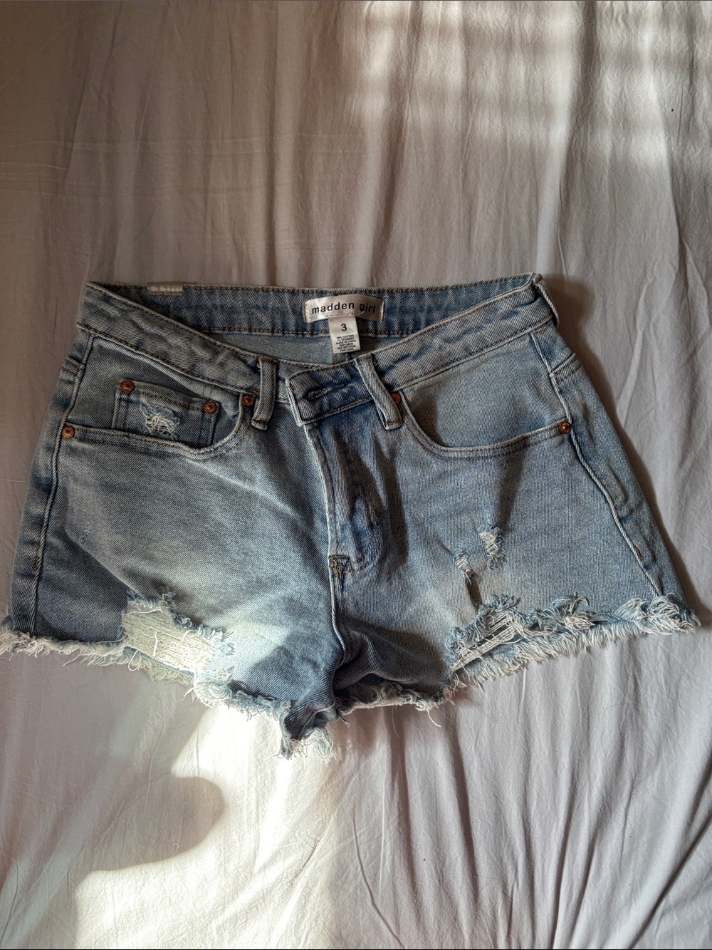 Madden Girl Light Wash Distressed Denim Cutoff Shorts